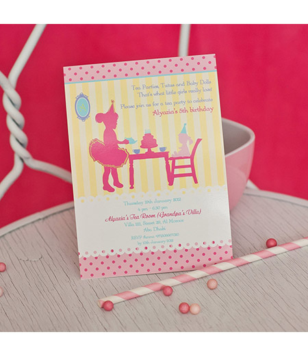 Tea Party with Baby Dolls & Tutus Birthday Party Printable Invitation - Pastels